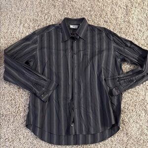 Versace Collection Black Casual Button Down Shirt with Striking Stripes size L